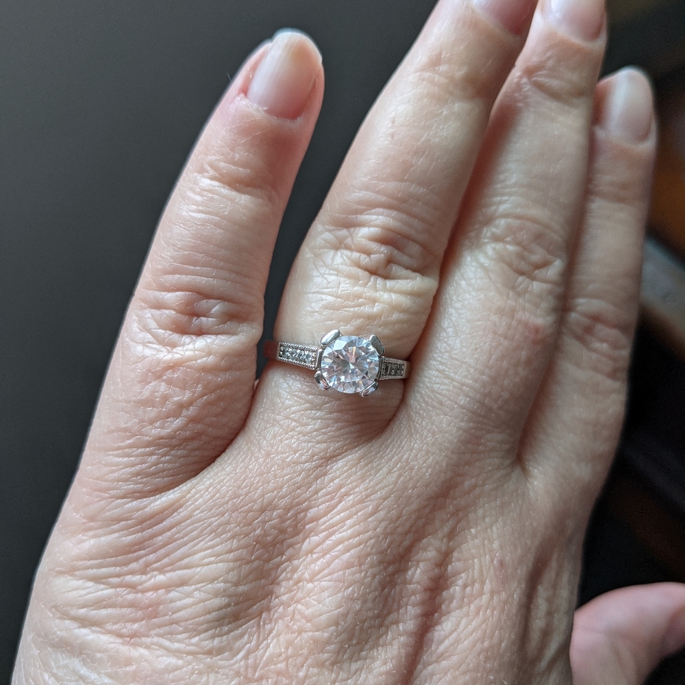 White gold plated Cubic Zirconia engagement
